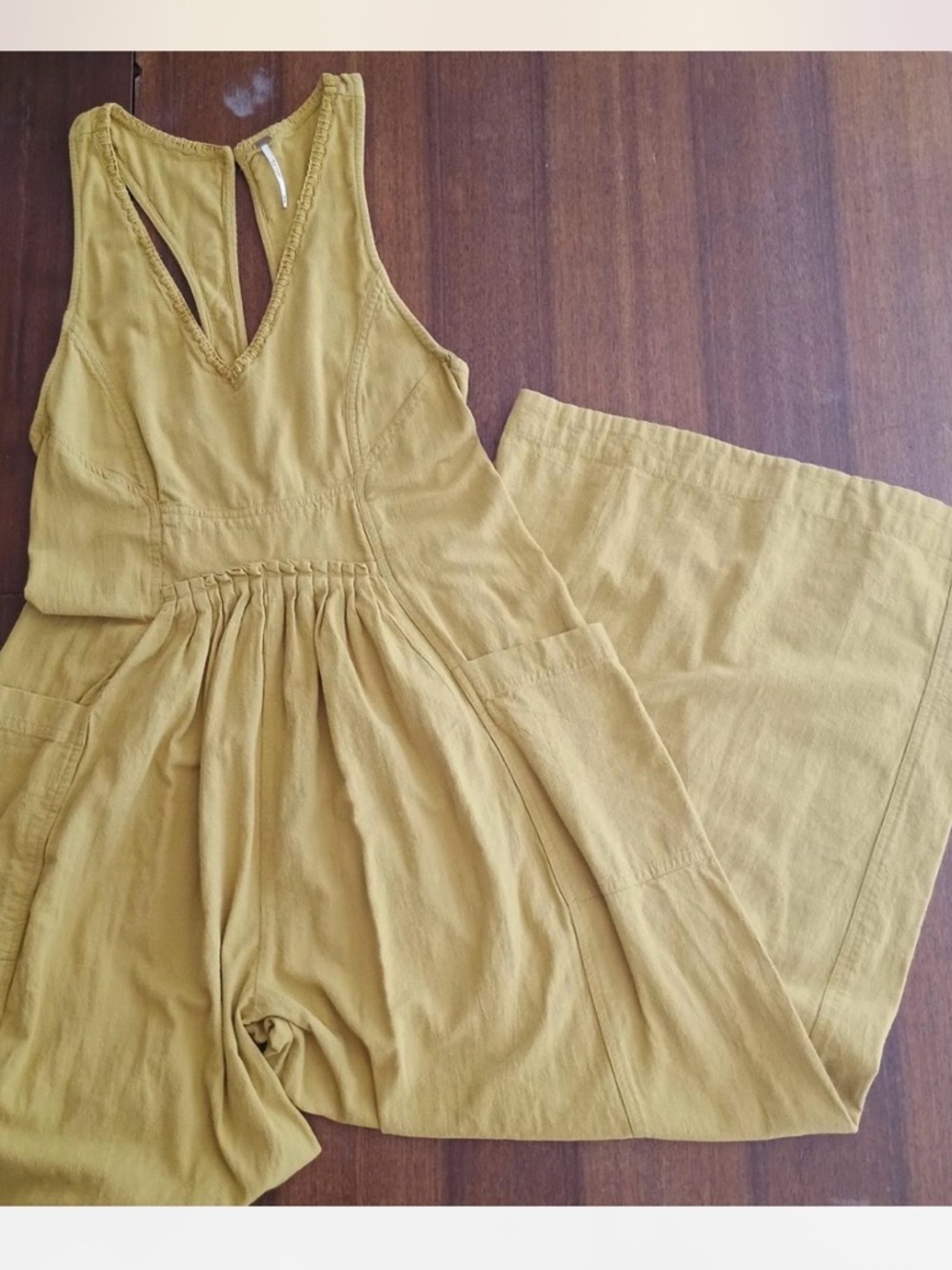 Free People Sleeveless V‑Neck Mustard Wide‑Leg Jumpsuit